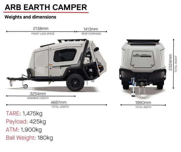 Die Abmessungen des ARB Earth Camper