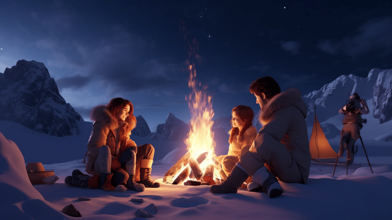 Familie beim Winter Camping