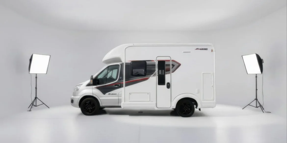 Seitenansicht des Auto-Trail F-Line F60 Wohnmobils im Fotostudio