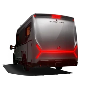 Heckansicht eines Bürstner Signature Wohnmobils mit markanter LED-Heckleuchtensignatur