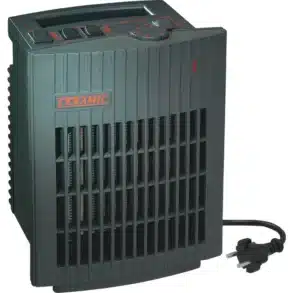 Berger Keramik-Heizlüfter Plus in schwarzem Gehäuse mit Bedienfeld und Stromkabel