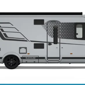 Seitenansicht des HYMER B-ML I BlackLine Wohnmobils mit markanter Außengestaltung