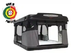 James Baroud EVASION M Hartschalenzelt Schwarz geöffnet mit 360-Grad-Panoramafenstern und Logo Made in Portugal