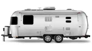 Seitenansicht des Airstream Flying Cloud 27FB US-Travel-Trailers mit zwei Achsen