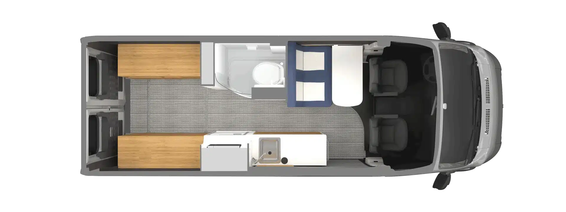 Innenraum-Grundriss des Airstream Rangeline 2026 Kastenwagens von oben