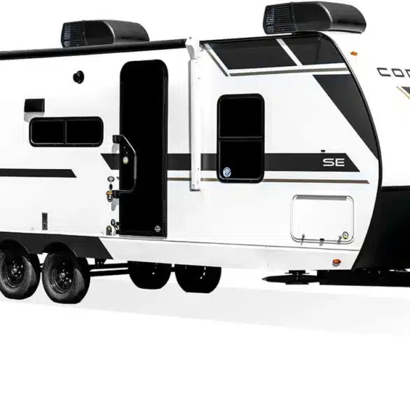 Seitenansicht eines KZ Connect SE Travel Trailers mit Doppelausstattung und großer Wohnfläche.