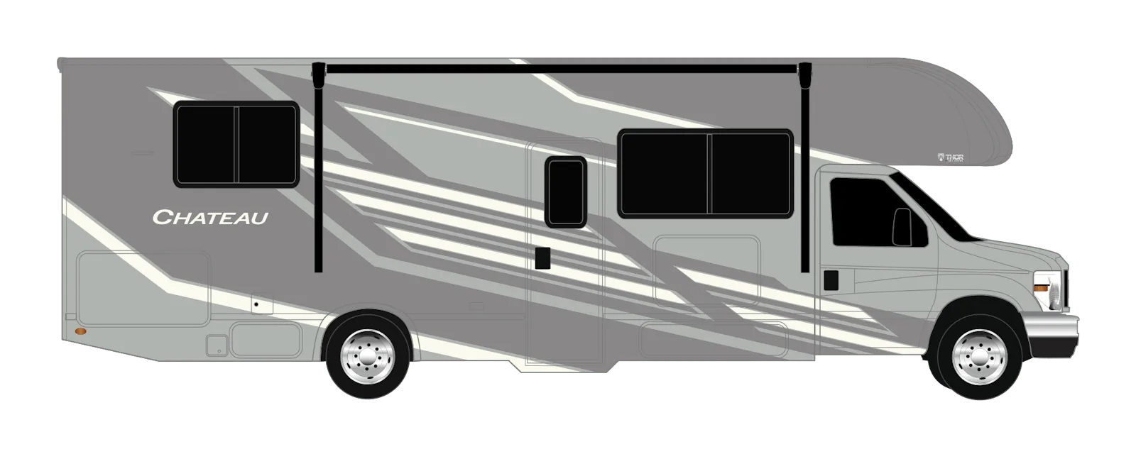 Thor Chateau 2026 Class-C-Motorhome seitlich mit Markise und typischer Aufbautür