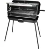 Berger 3-Flammen Koffergasgrill Schwarz mit geöffnetem Deckel, Grillrost und vier Standbeinen