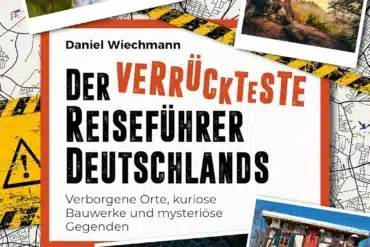 Buchcover von 'Der verrückteste Reiseführer Deutschlands' mit Fotos skurriler Reiseziele