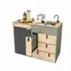 Modularer Küchenblock Moon Kitchen Solid 3 mit Schubladen, Arbeitsplatte, Spüle und Technikfach für Kastenwagen-Ausbau.