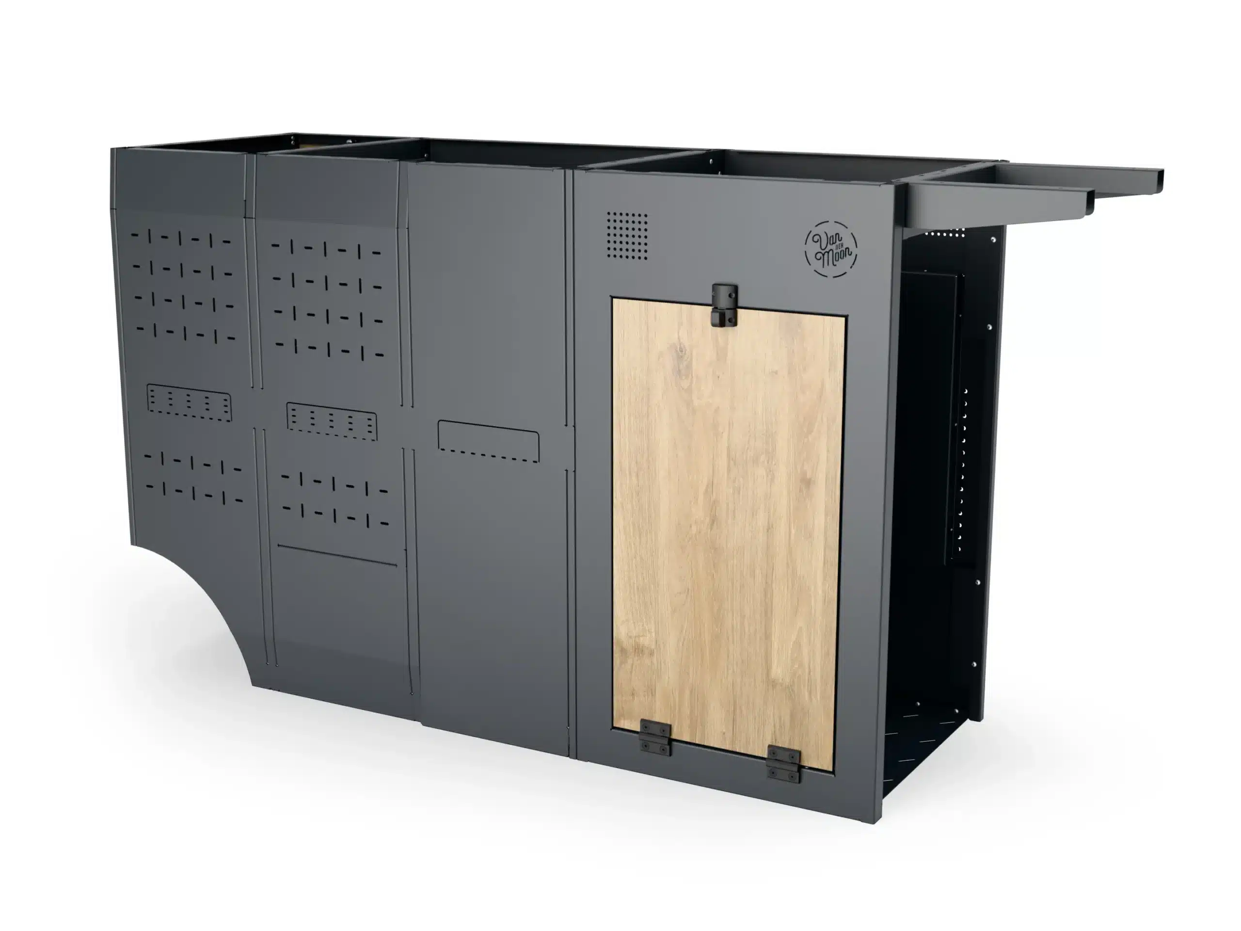 Moon Kitchen Solid Model 3: Küchenblock aus Aluminium mit Holzfront für den Einbau in Kastenwagen