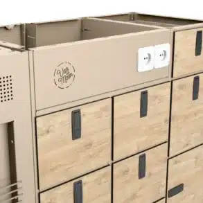 Modulare Küchenzeile Moon Kitchen Solid Model 1 UK mit Schubladen und Steckdosen für den Einbau im Van.