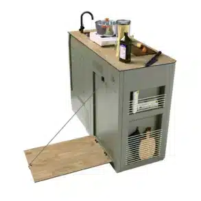 Moon Kitchen Solid Model 3 – kompaktes Küchenmodul mit Holzarbeitsplatte, Spüle und Stauraum für Camper