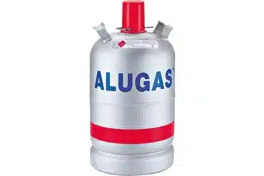 Alugas Aluminium Gasflasche 11 kg unbefüllt mit rotem Ventil und rotem Streifen