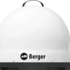 Weiße Berger Move 3.0 mobile Satelliten-Antenne mit robustem Kuppelgehäuse und Tragegriff.