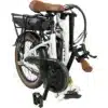 Zusammengefaltetes Blaupunkt Lotte E-Bike mit 20-Zoll-Laufrädern und braunem Sattel.