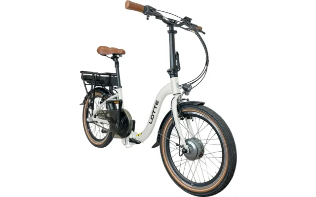 Blaupunkt Lotte faltbares E-Bike in Weiß mit braunem Sattel und Griffen, 20 Zoll, Seitenansicht