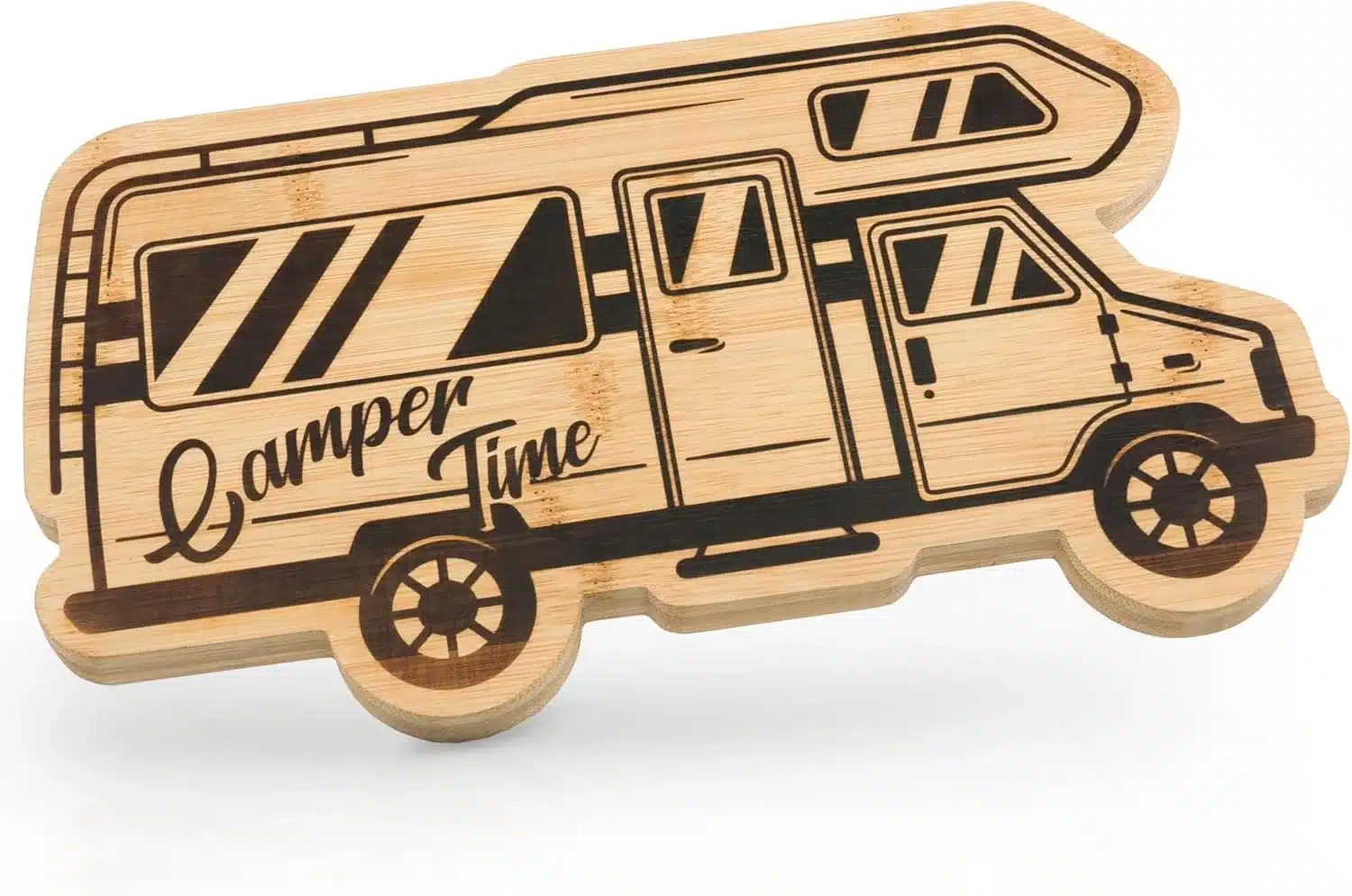 Bambus-Schneidbrett in Form eines Wohnmobils mit graviertem Camper-Motiv