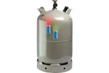 Gasflasche mit zwei angebrachten Gaslock GASLEVEL® Gasmessern, die den Gasfüllstand anzeigen