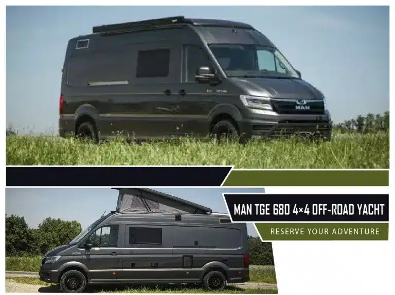 MAN TGE 680 4x4 Offroad-Reisemobil mit Hochdach und Aufstelldach von außen gesehen