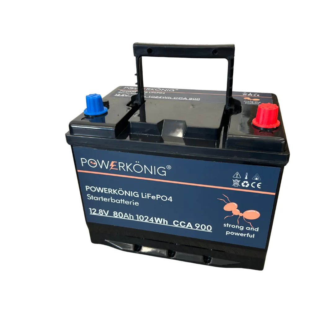POWERKÖNIG Starterbatterie LiFePO4 Multi Dynamic BMS 12,8V 80Ah im klassischen DIN-Gehäuse
