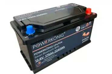 Powerkönig LiFePO4 12V 175Ah DIN Batterie mit Smart Bluetooth BMS, geeignet für Camper und Reisemobile