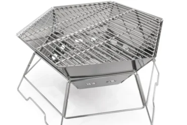 Origin Outdoors Hexagon Grill und Feuerschale, kompakt und aus Edelstahl, für Grillen und Lagerfeuer im Camping-Einsatz.