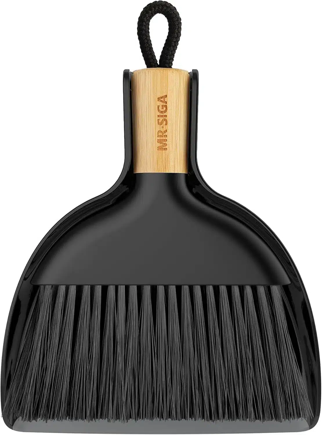 MR.SIGA Kehrschaufel- und Bürstenset mit Bambusgriff, kompakt, schwarze Bürste mit Öse zum Aufhängen