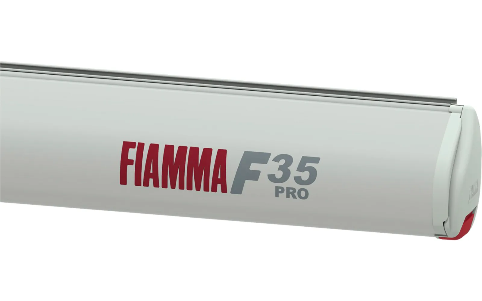 Fiamma F35 Pro Kassettenmarkise in Silber mit Logo-Aufdruck