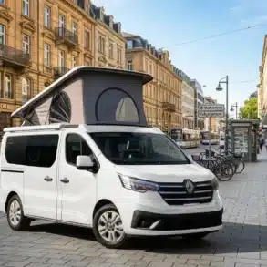 Mooveo CAMPERVAN 3 mit Aufstelldach auf einer städtischen Straße geparkt
