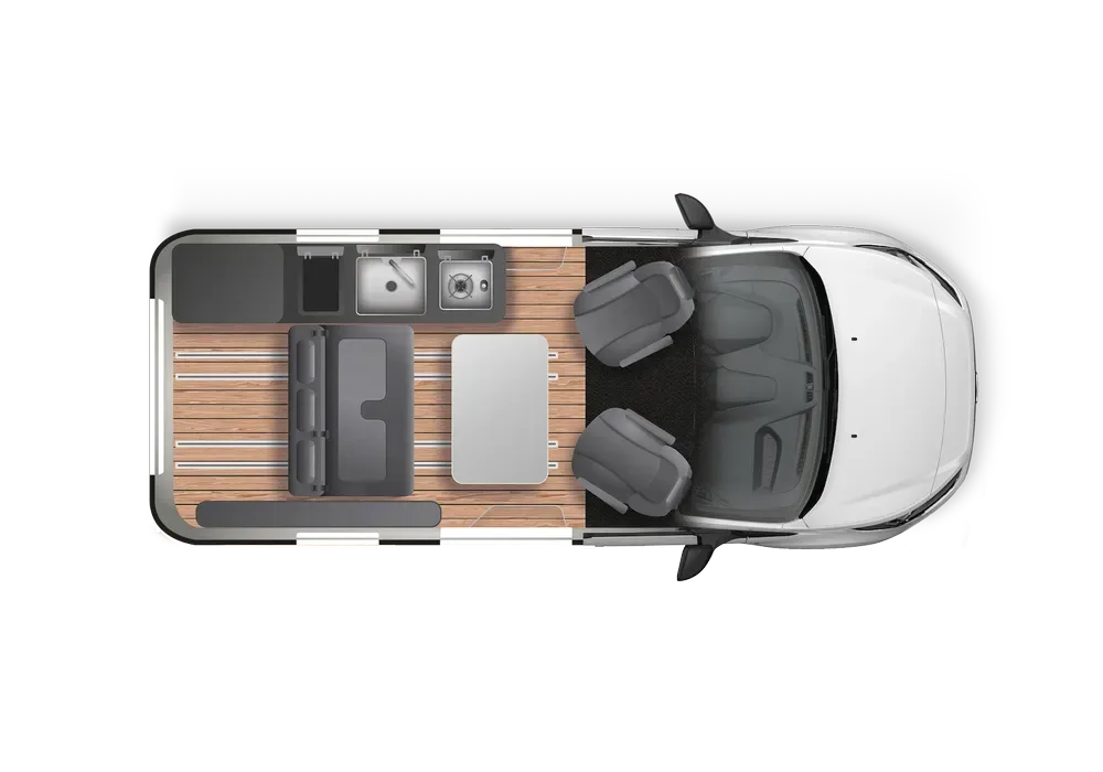Grundriss und Innenaufteilung des Dreamer City Camp Select als Campingbus.