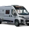 Außenansicht des Dreamer D62 Kastenwagens, Silber mit großem Fenster und moderner Front.