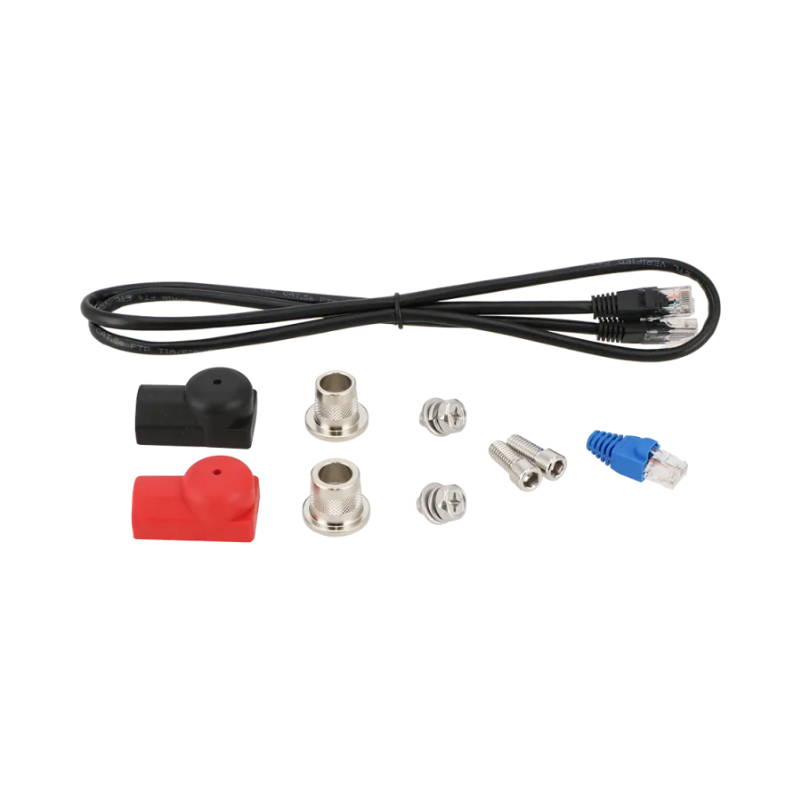 Montageset bestehend aus Kabel, Steckverbindern, Schrauben und Anschlusskappen für elektrische Geräte