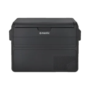 Frontansicht der schwarzen Mestic MCCM-45 AC/DC Kompressor-Kühlbox