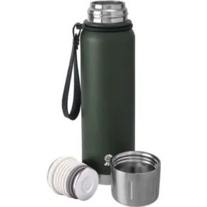 Origin Outdoors RockSteel Isolierflasche in Oliv mit Deckel und Druckknopfverschluss, Edelstahl, mit Trageschlaufe