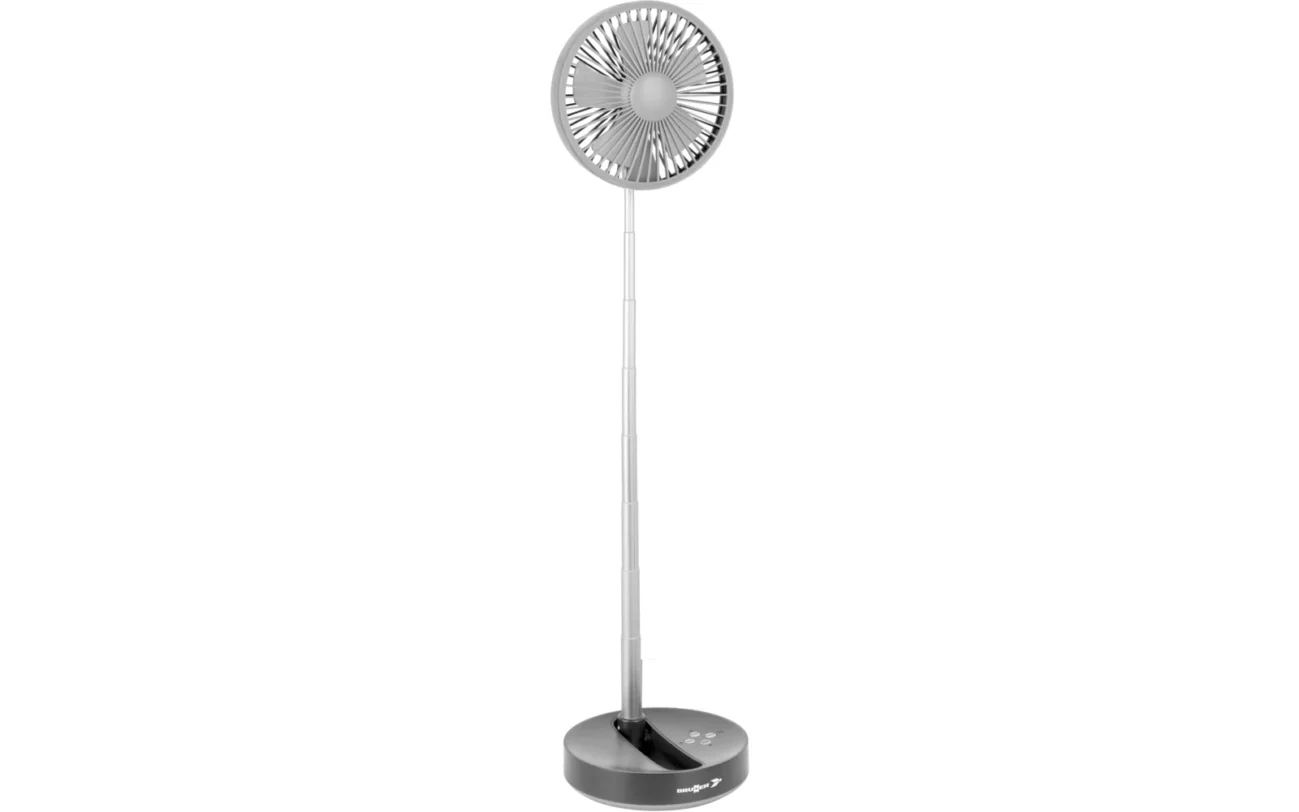 Brunner HurriFAN RG teleskopierbarer Akku-Ventilator mit LED, aufgestellt in voller Höhe