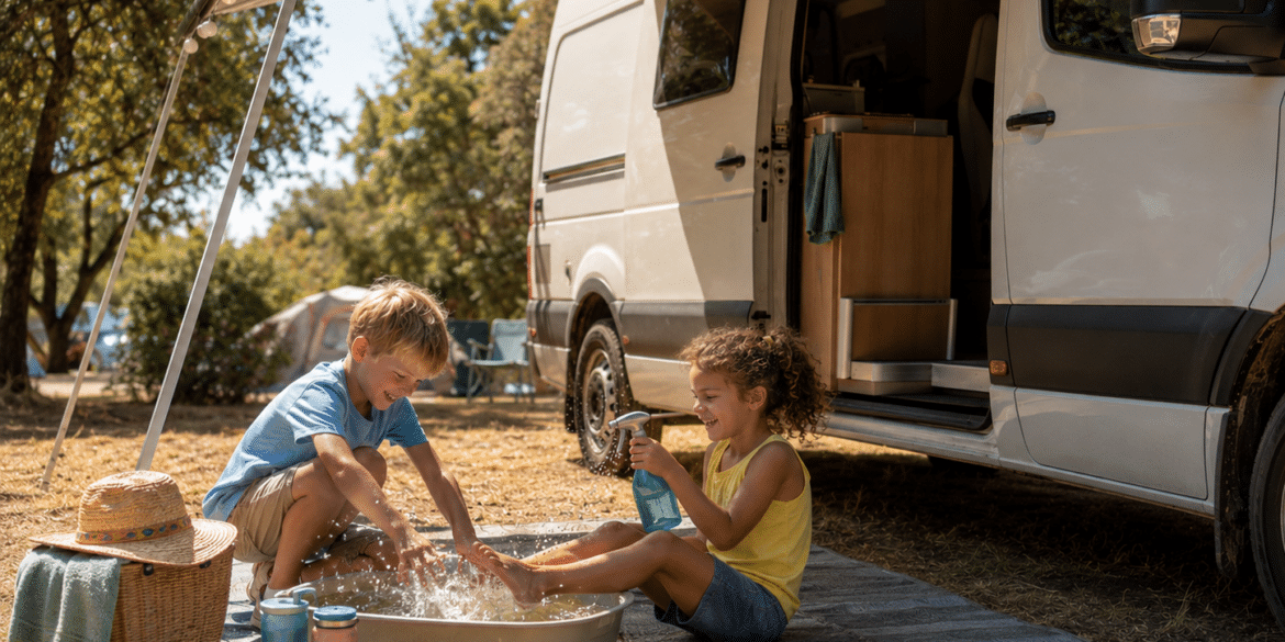 Kinder und Hitze beim Camping