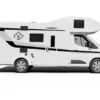 Seitenansicht des Ahorn Camp A 720, ein großes Alkoven-Wohnmobil für Familien und Gruppen