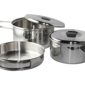 CULINA Edelstahl-Kochtopf-Set mit zwei Töpfen, Pfanne und Deckeln für Camping und Vanlife