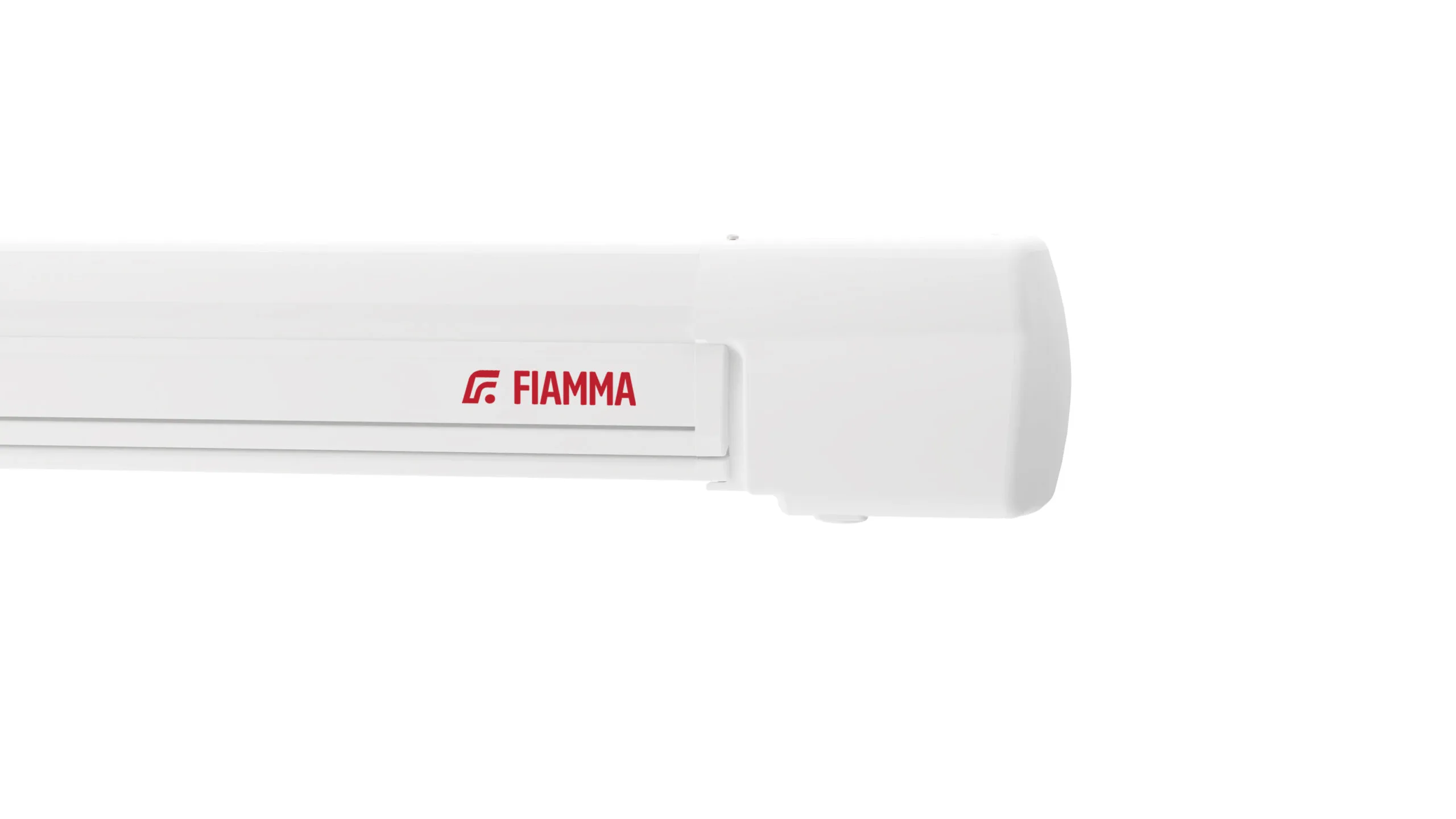 Weiße Fiamma F45s 12V Markise auf weißem Hintergrund