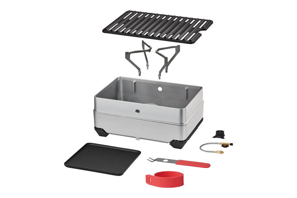 PACE® Camping-Kocher und Grill als Einzelteile: Grillplatte, Topfträger, Gehäuse, Zubehör