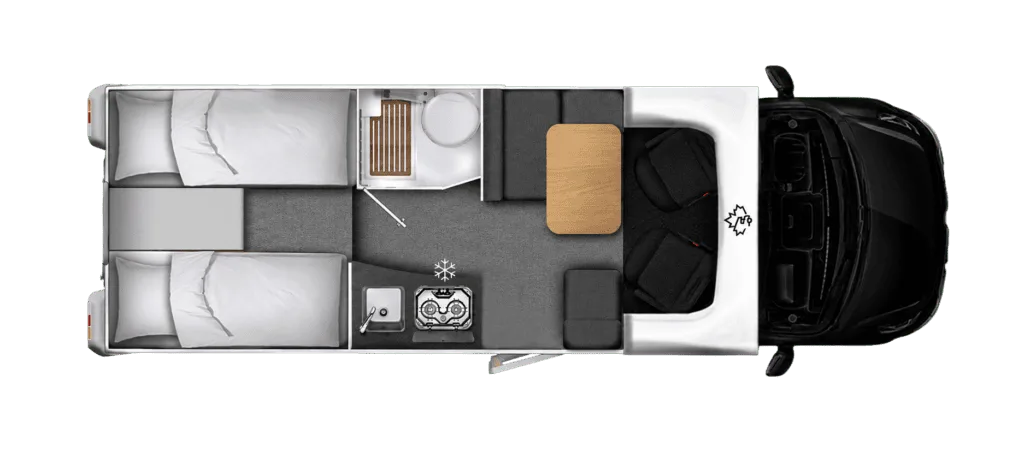 Grundriss Ahorn Camp T 690 ECLIPSE mit Einzelbetten, Dinette und Küche