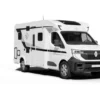 Weißes teilintegriertes Wohnmobil Ahorn Camp T 640 auf Renault-Master-Basis in Dreiviertelansicht