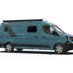 Seitenansicht des Ahorn Camp Van 630 in blauer Lackierung