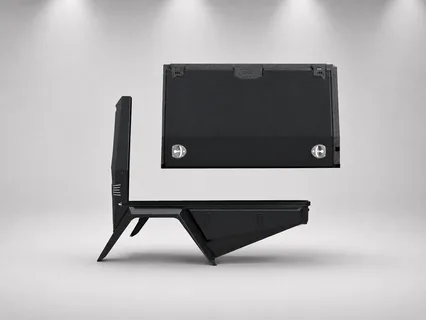 Schwarzes Seitenfach des AluBlack Flatbed-Systems für den Toyota Tacoma 2024+