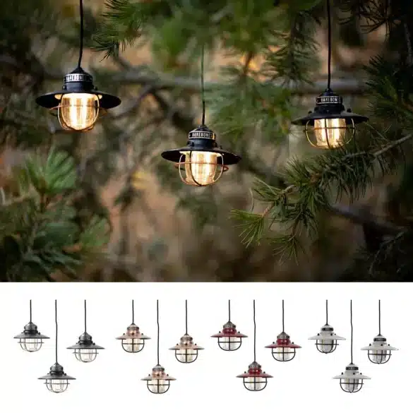 Barebones Edison Retro LED Lichterkette mit drei warm leuchtenden Lampen im Wald