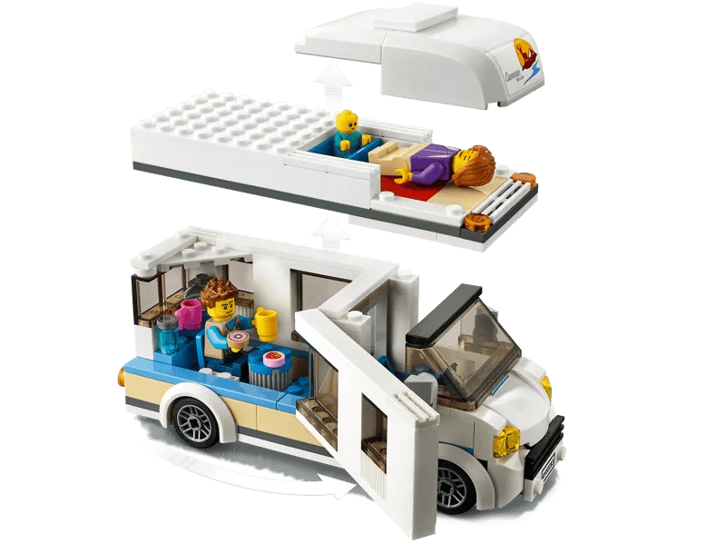 LEGO City Ferien-Wohnmobil 60283 mit Minifiguren, Innenausstattung und geöffneten Spielelementen