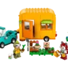 LEGO Animal Crossing Set 77054 mit orangefarbenem Wohnwagen, türkisfarbenem Auto, Pflanzenstand und den Figuren Gerd und Trita