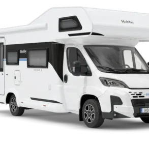 Weißes Hobby ONTOUR A 720 GFM Alkoven-Wohnmobil in Seitenansicht