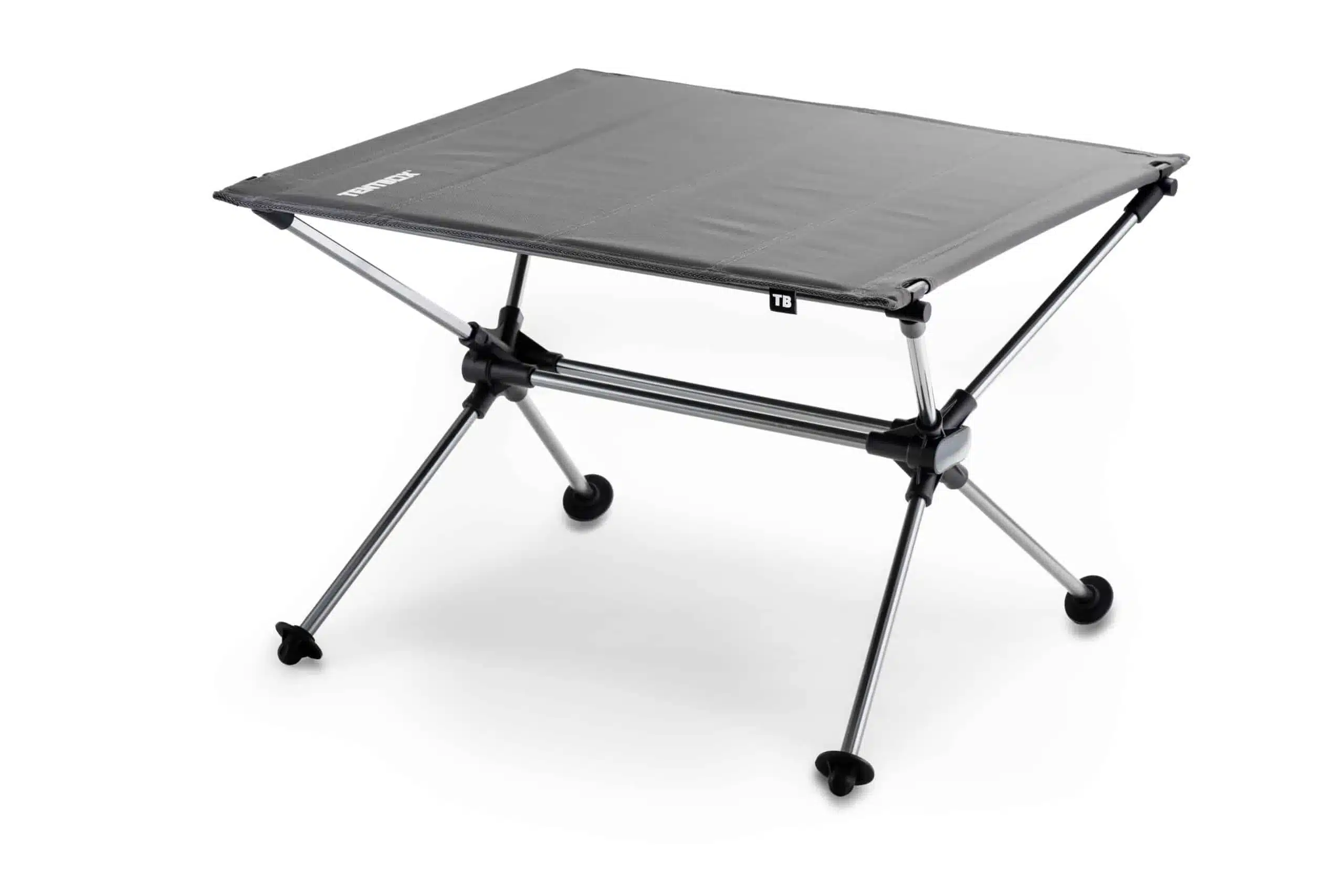 Grauer faltbarer TentBox Campingstuhl mit Aluminiumgestänge auf weißem Hintergrund
